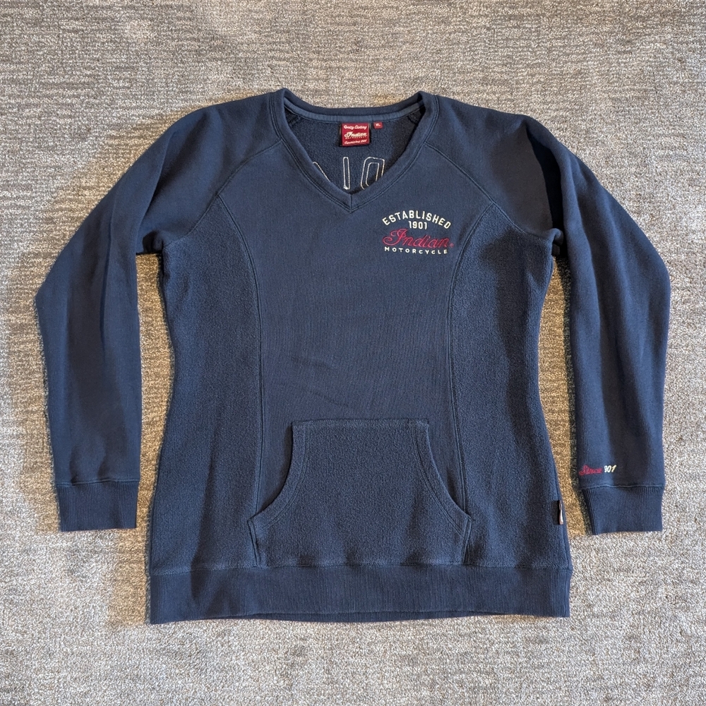 Indian Motorcycles Embroidered Terry Pullover V-neck Women's Sweatshirt - XL